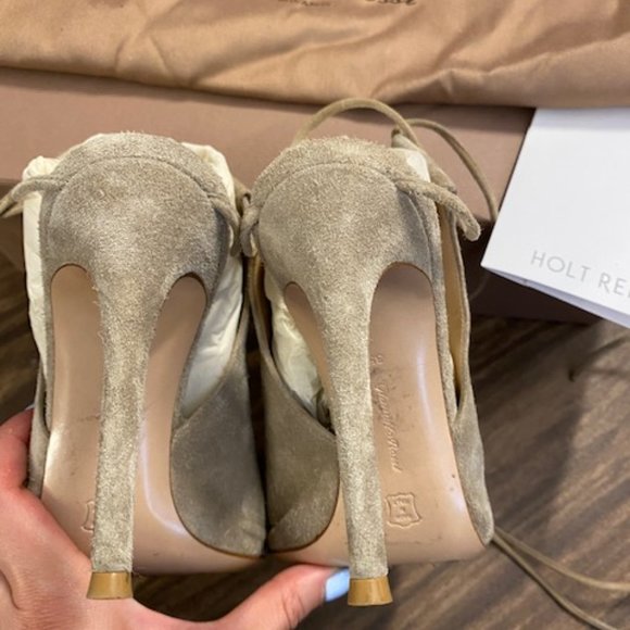 Gianvito Rossi Beige Nude Suede Lace Camoscio Peep Heels Boots Booties SZ 35 5 - Picture 3 of 6